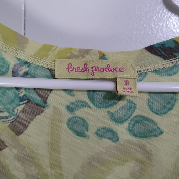 FRESH PRODUCE Women's XL Green Blue Brown Paisley Blouse Top Artsy Abstract - Picture 6 of 10